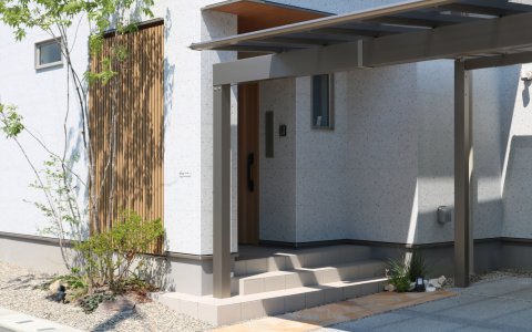 倉敷市｜縦格子と植栽が彩る和モダン外構