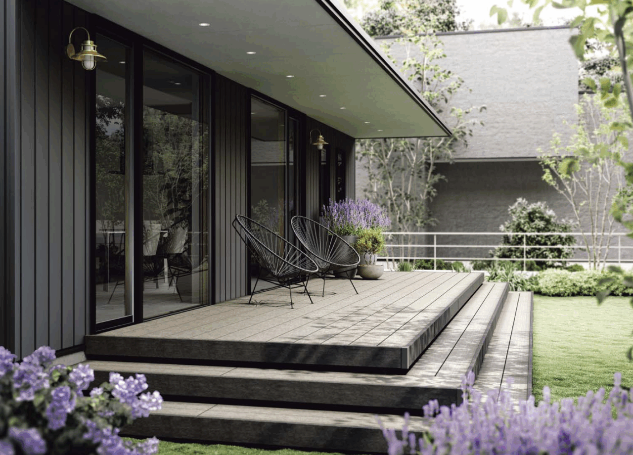 倉敷の外構屋のYKKのウッドデッキ、リウッドデッキ