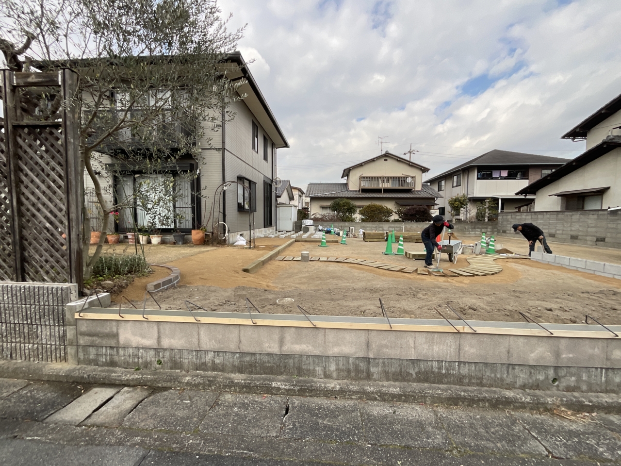 倉敷市　施工中　枕木据付
