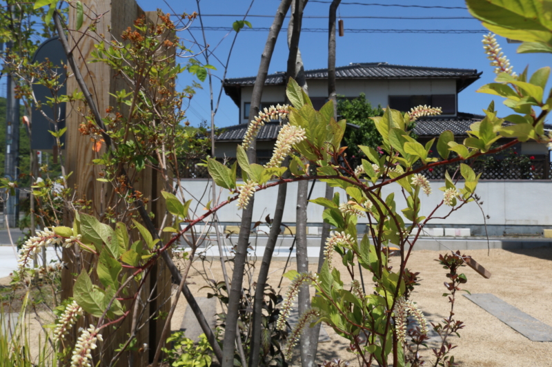岡山市｜枕木と植栽の豊かな外構